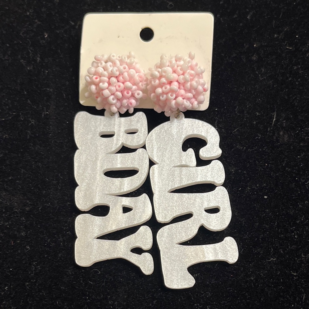 Handmade resin with Stainless Steel posts BDAY GIRl